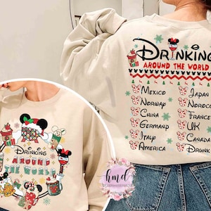 Drinking Around The World Christmas T-shirt, Disney Epcot Food and Wine Team Mickey and Friends Drinking Team Tee, Disneyland Vacation Gift