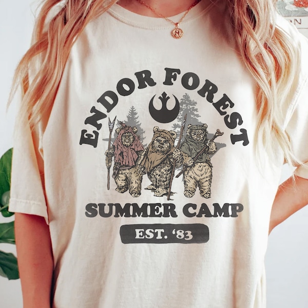 Retro 90s Star Wars Ewoks Endor Forest Summer Camp Shirt, camiseta unisex Family Birthday Gift Adult Kid Toddler Comfort Colors Tee