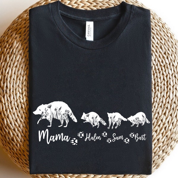 Personalized Family Mama and Children Raccoon Floral Shirt, Custom Animals Mother's Day Gift Tee, Funny Mom T-Shirt, Mama Raccoon And Cubs
