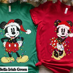 Disney Couples Mickey and Minnie Mouse Christmas Lights T-Shirt, Mickey's Very Merry Xmas Party Sweatshirt, Disneyland Vacation Holiday Gift