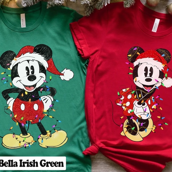 Disney Couples Mickey and Minnie Mouse Christmas Lights T-Shirt, Mickey's Very Merry Xmas Party Sweatshirt, Disneyland Vacation Holiday Gift