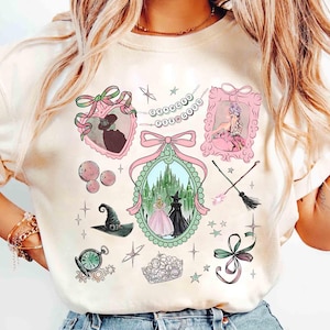 Coquette Bow Wicked Movie Inspired Pink & Green Shirt, Changed For Good Shirt, Wizard Of Oz Shirt, Custom Name Wicked Birthday Girl Gifts