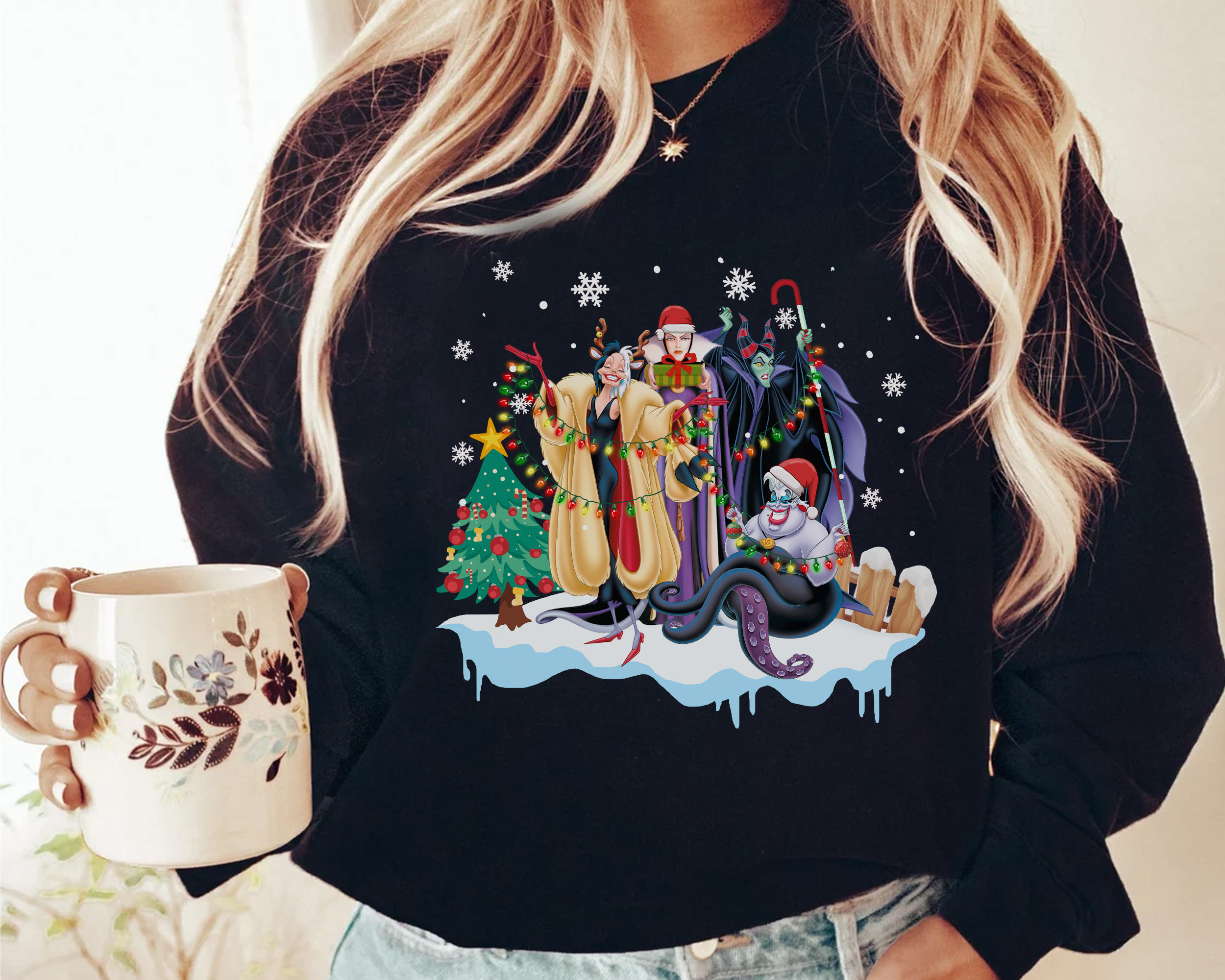 Discover Disney Villains Squad Characters Christmas Light Christmas Sweatshirt
