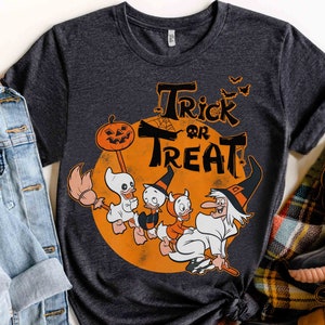 Trick Or Treat Huey Dewey Louie Witch Hazel T-Shirt, Disney Duck Tales Halloween Pumpkin Tee, Disneyland Family Fall Vacation Party Gift