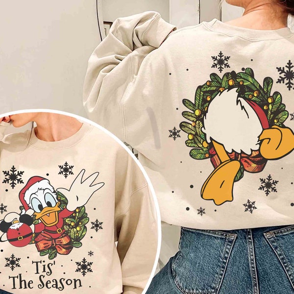 Cute Donald Duck Tis' The Season Xmas Shirt, Mickey's and Friends Very Merry Christmas Party 2024 Tee, Disney Magic Kingdom Family Trip Gift