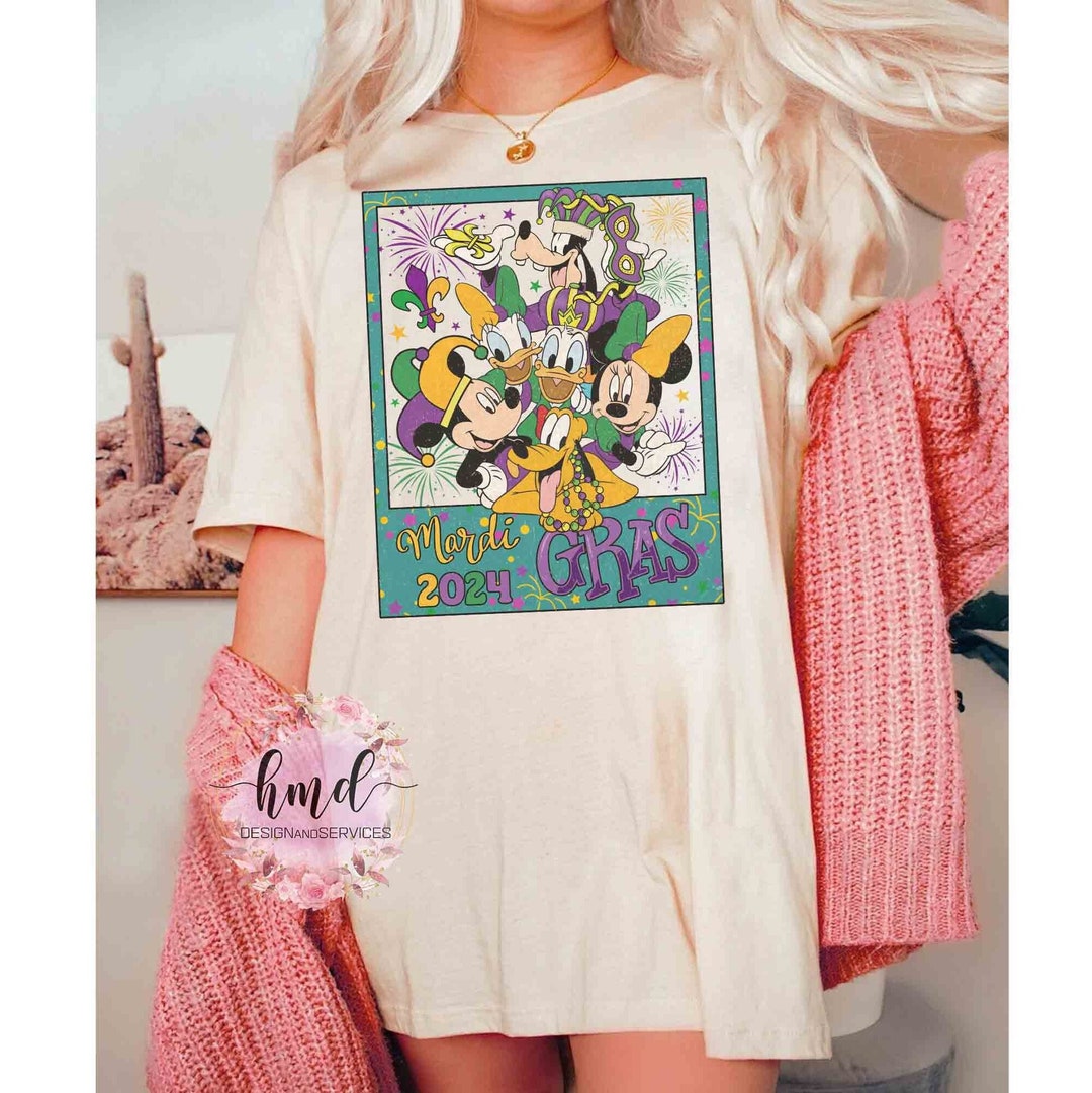 Mickey and Friends Happy Mardi Gras 2024 Photo Tshirt, Disney New Orleans Falls on Tuesday Tee