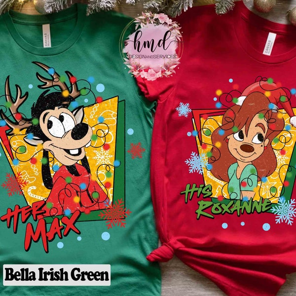 A Goofy Movie Couples Santa Her Max His Roxanne Christmas Light Shirt, Mickey's Very Merry Christmas Tee, Disney Disneyland Vacation Gift