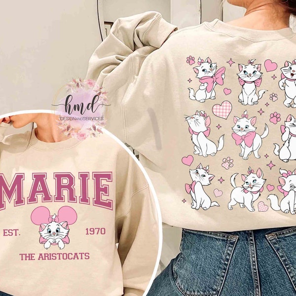 Two-Side Disney Marie Cat Emotions Love T-shirt, Disney The Aristocats Tee, Disney Cat Characters Lover Shirts, Disneyland Vacation Family
