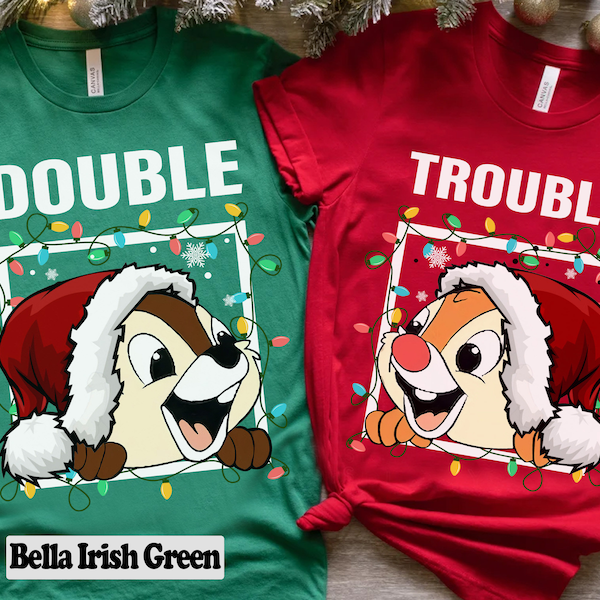 Disney Couples Chip n Dale Double Trouble Christmas Light T-Shirt, Mickey Very Merry Xmas Party Sweatshirt, Disneyland Vacation Holiday Gift