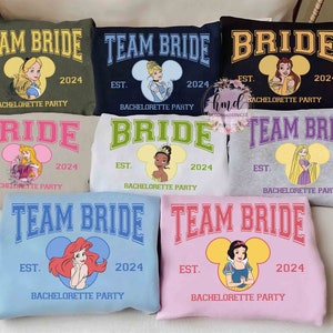 Custom Disney Princess Bachelorette Party T-shirt, Tiana Ariel Elsa Rapunzel Bride Squad Tee, Disney Bridesmaid Tee, Disneyland Vacation