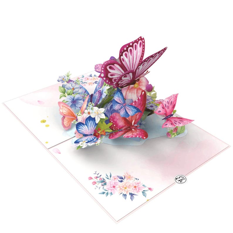 3D Butterfly Flower Pop up Greeting Card, Beautiful Floral Popup Card ...