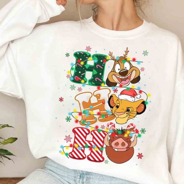 Funny The Lion King Santa Simba Timon Pumbaa Ho Ho Ho Christmas Light Shirt, Mickey's Very Merry Xmas Tee, Disney Disneyland Vacation Gift