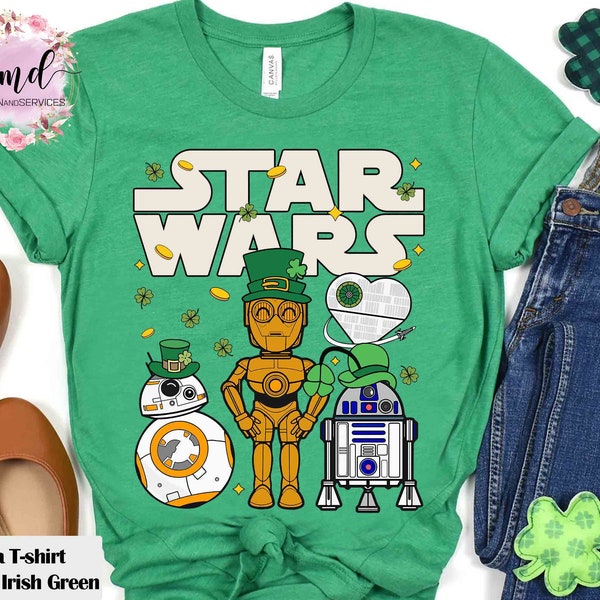 Funny Star Wars Droids R2-D2 C-P3O BB-8 Shamrock St Patrick's Day T-shirt, Disney Saint Patricks Tee, Disneyland Family Vacation 2024 Gift