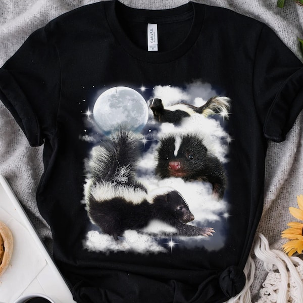 Funny Skunk With Moon Custom Your Own Photo Unisex T-shirt, Personalized Pet Space Watercolor Portrait Tee, Cute Animals Skunk Lover