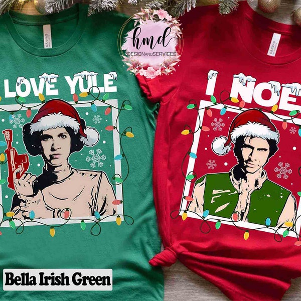 Santa Leia Princess en Han Solo I Love Yule I Noel Christmas Couple T-shirt, Star Wars Galaxy's Edge Xmas Matching Tee, Disneyland Vacation