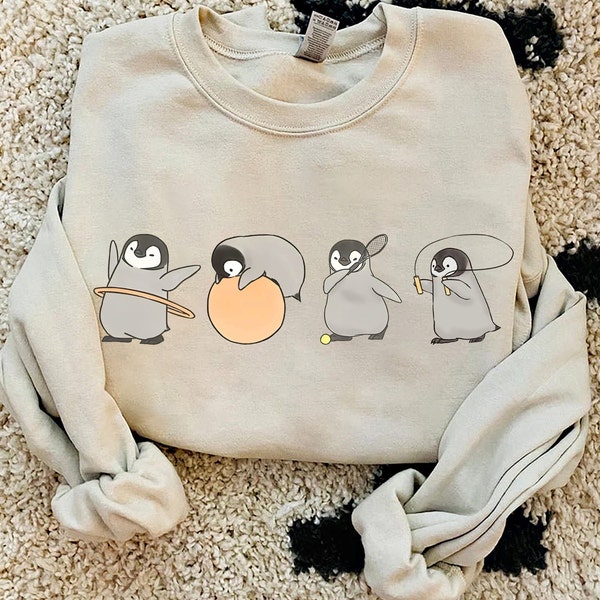 Cute Funny Penguins Doing Sports Vintage Shirt, Penguin Lover Penguin Awareness Day, Unisex T-shirt Family Birthday Gift Adult Toddler Tee