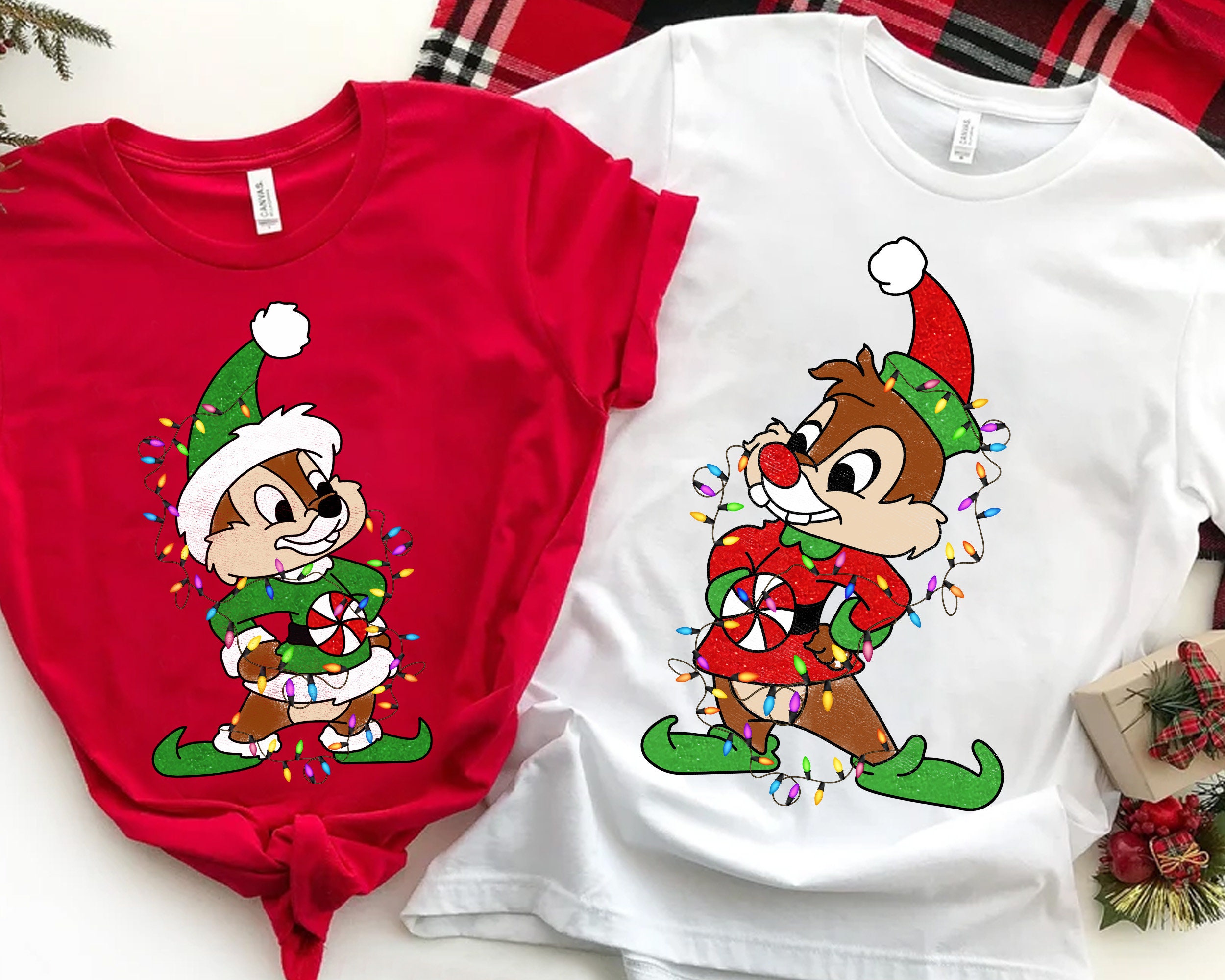 Discover Disney Couples Chip n Dale Santa Christmas Light T-Shirt