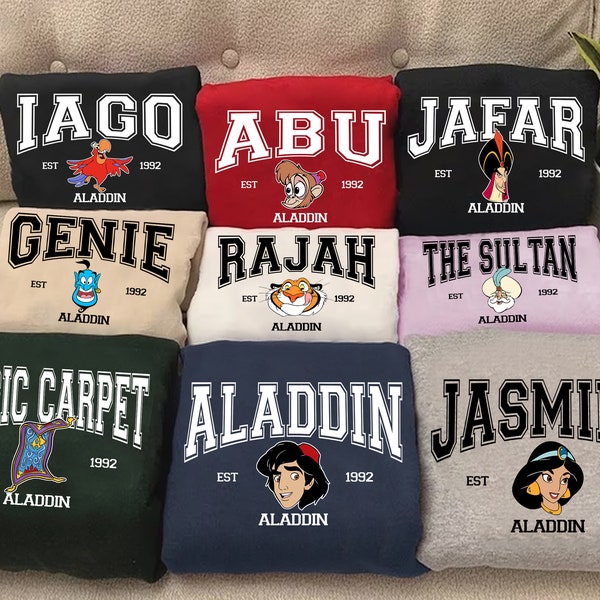 Vintage Disney Aladdin Characters Group Custom Sweatshirt, WDW Magic Kingdom Trip Unisex T-shirt Family Birthday Gift Adult Kid Toddler Tee