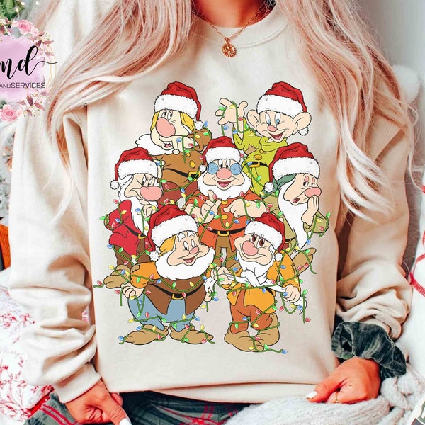Funny The Seven Dwarfs Characters Christmas Lights T-shirt, Disney  Snow White Princess Xmas Tee, Disneyland Magic Kingdom Family Trip Gift