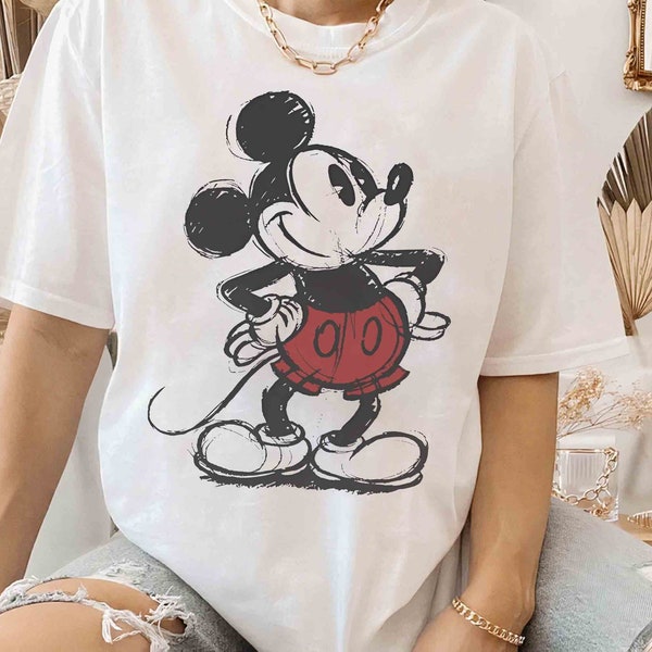 Cute Disney Mickey Mouse Pose Classic Sketch Shirt, Magic Kingdom Holiday Unisex T-shirt Family Birthday Gift Adult Kid Toddler Tee