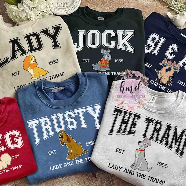 Vintage Disney Lady and the Tramp Characters Squad Group Custom Sweatshirt, Magic Kingdom Unisex T-shirt Family Birthday Gift Adult Kid Tee