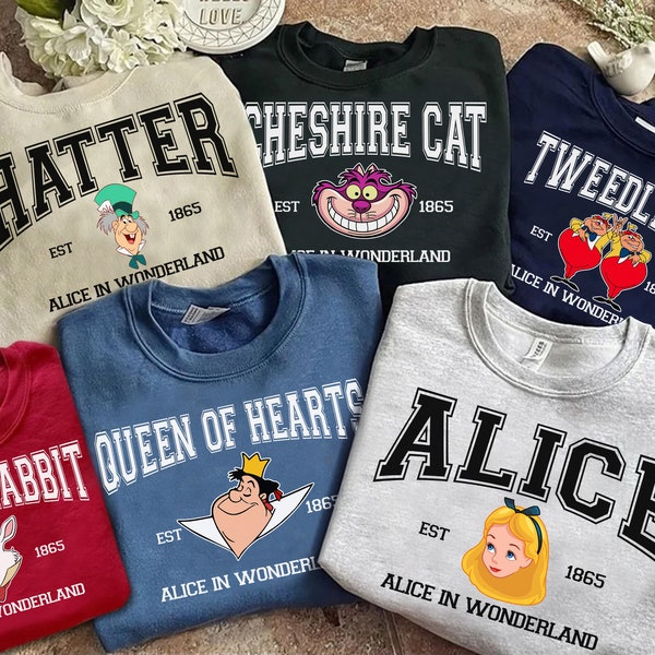 Disney Vintage Alice in Wonderland Characters Group Custom Sweatshirt, WDW Holiday Unisex T-shirt Family Birthday Gift Adult Kid Toddler Tee