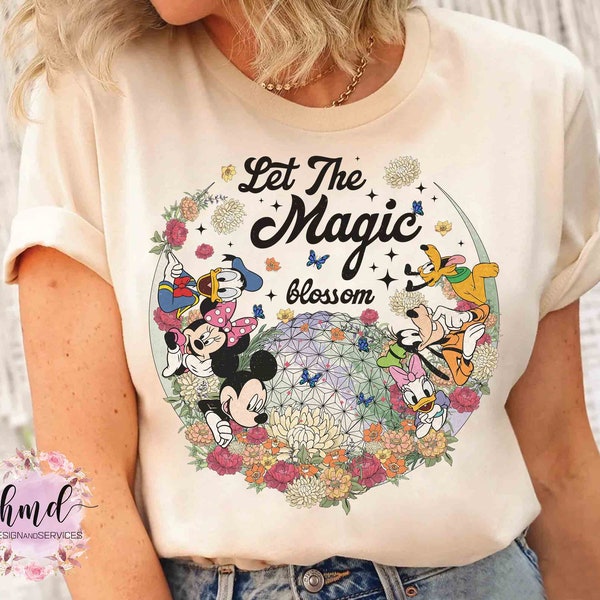 Let The Magic Blossom Disney Epcot Flower & Garden Festival 2024 T-shirt, Disney Mickey And Friends Floral Tee, WDW Disneyland Family Gift