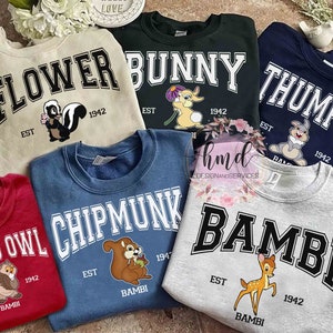 Vintage Disney Bambi Characters Squad Group Custom Sweatshirt, WDW Magic Kingdom Unisex T-shirt Family Birthday Gift Adult Kid Toddler Tee