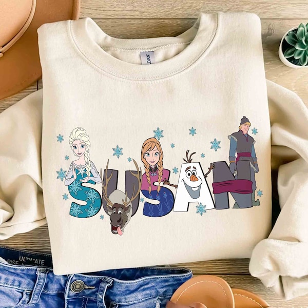 Custom Name Frozen Characters Matching T-shirt, Personalized Disney Elsa Anna Olaf Kristoff Sven Tee, Disneyland Family Holiday Trip Gift