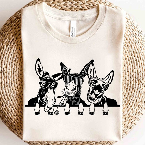 Burro divertido con gafas Sketch Shirt, Farm Lover Tee, Cute Animals Unisex T-shirt, Donkey Meme Trending Family Gift Adult Kid Toddler Tee
