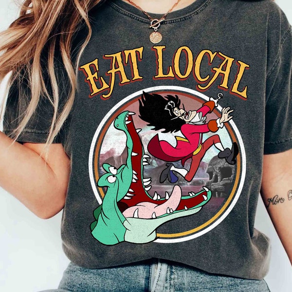 Funny Tick-Tock The Crocodile Captain Hook Eat Local Retro T-Shirt, Disney Peter Pan Tinker Bell Tee, WDW Magic Kingdom Family Holiday Gift