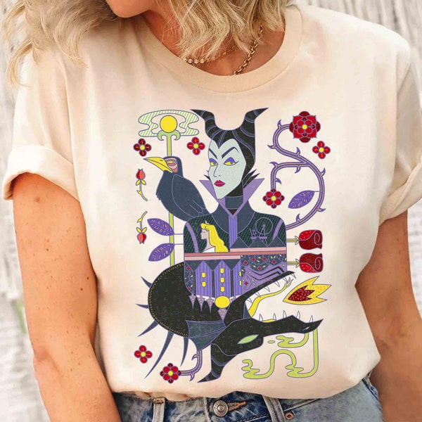 Disney Sleeping Beauty Villains Maleficent Playing Card Graphic Tee T-Shirt, Aurora Princess Tee, Magic Kingdom Disneyland Vacation Gift