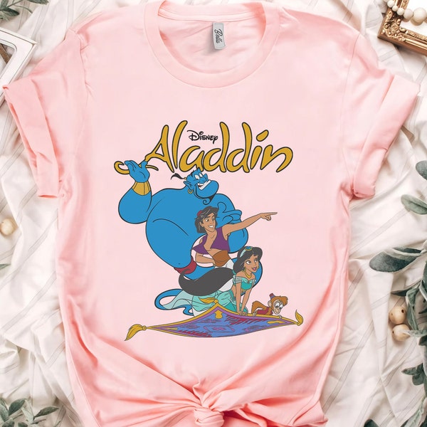 Disney Aladdin Vintage Group Shot Logo Shirt, Jasmine, Genie, Abu, Unisex T-shirt Family Birthday Gift Adult Kid Toddler Tee