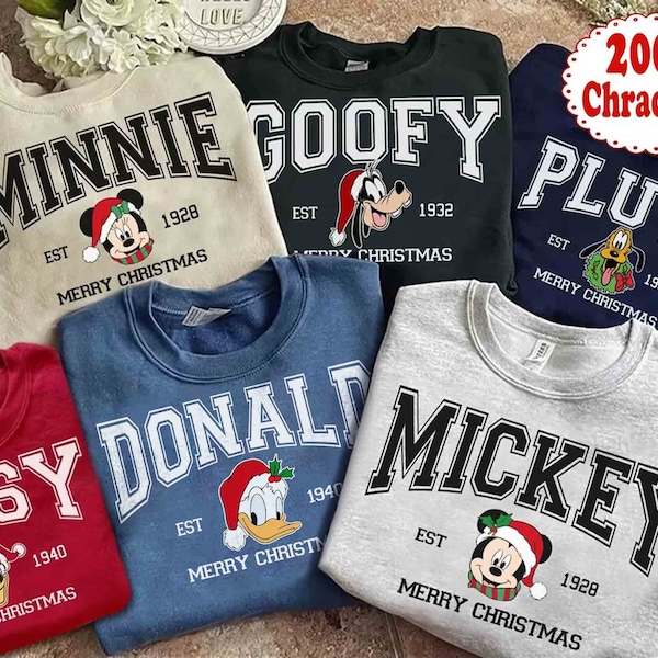 Vintage Disney Mickey and Friends Characters Christmas Custom Sweatshirt, Mickey's Very Merry Xmas Shirt, Disneyland Holiday Vacation Gift
