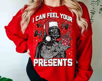 Santa Darth Vader I Can Feel Your Presents Christmas T-Shirt, Funny Star Wars Xmas Light Tee, Disney Disneyland Holiday Vacation Party Gift