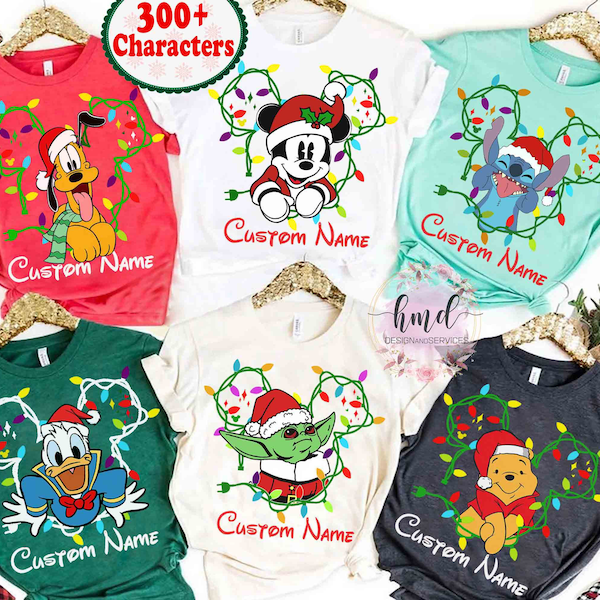 T-shirt assorti de famille de Noël de Disney Mickey et amis personnalisé, T-shirt personnalisé de Noël de tous les personnages de Disneyland, Mickey très joyeux Noël