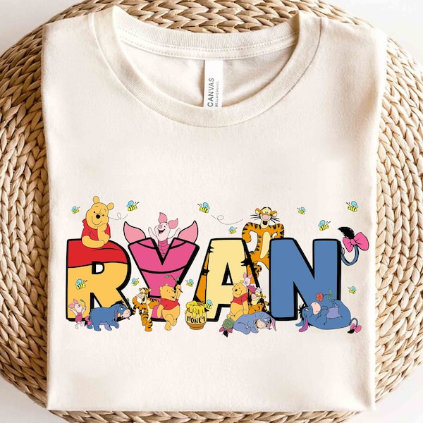 Custom Name Winnie the Pooh T-shirt, Personalized Disney Eeyore Piglet Tigger Matching Tee, Kids Disneyland Vacation Holiday Family Gift