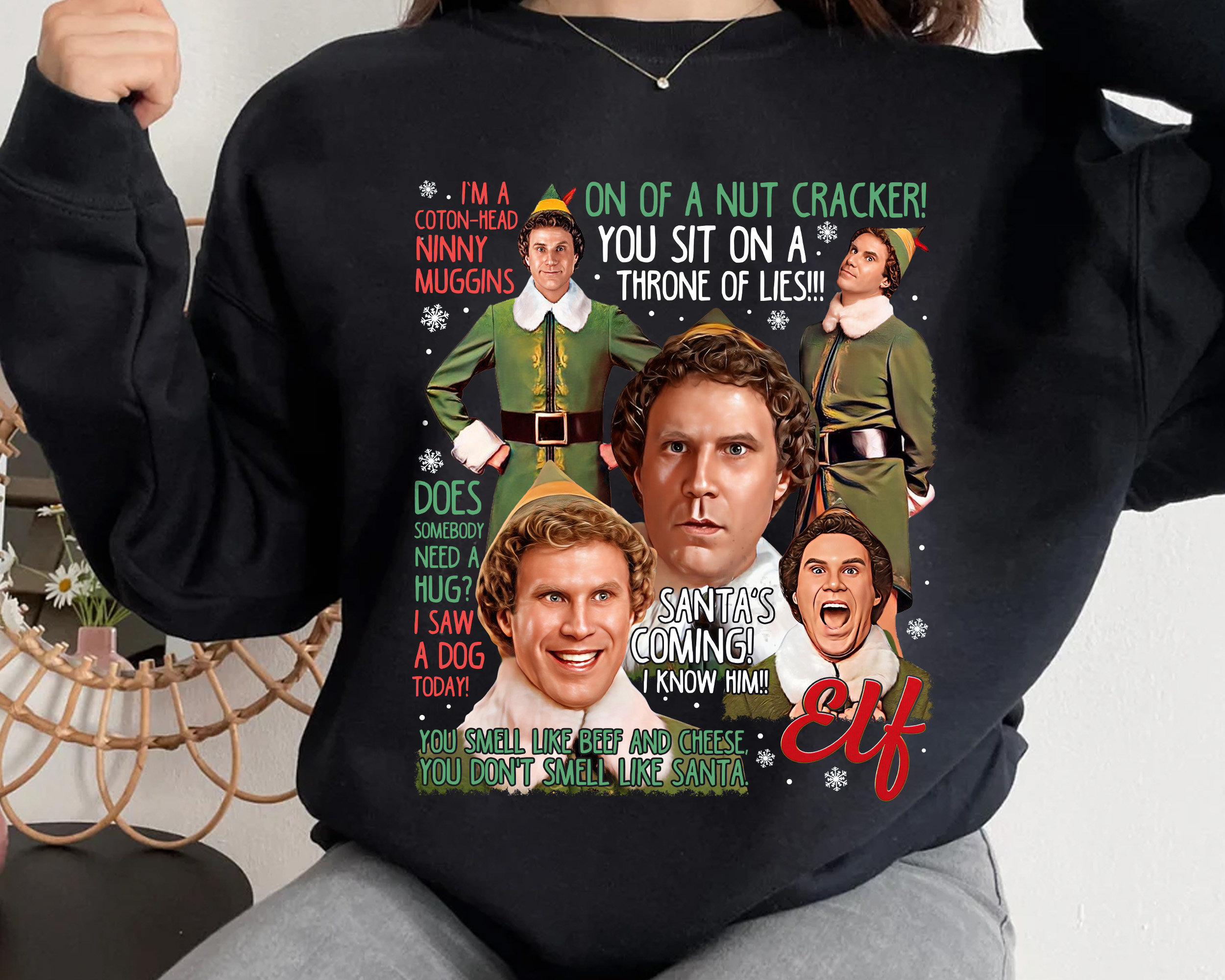 Discover Funny The Elf Quotes Buddy Hobbs Vintage Christmas Movie  Sweatshirt