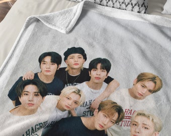 Stray Kids OT8 Photo Blanket, SKZ SKZOO Velveteen Blanket, Custom Gift for Stay and K-Pop Fans, K-Pop Fan-Made Merch Gift, Felix Han #177