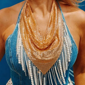 GOLD PEARL Discodana - Bachelorette Party Ideas, Nashville Nights, Country Concerts! Rhinestone Fringe Bandana Vibes! Game Day