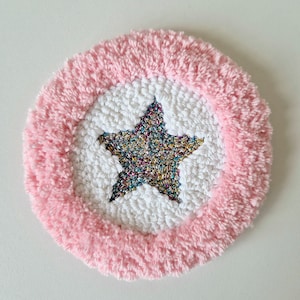 Mug Rug Coaster Pink Round Punch Needle Mug Rug Handmade Tufted Mug Rug Housewarming Gift Tea Coffee Lovers Gift