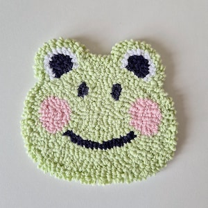 Mug Rug Frog Punch Needle Coaster Handmade Tufted Mug Rug Gift Idea Tea Coffee Lovers Gift