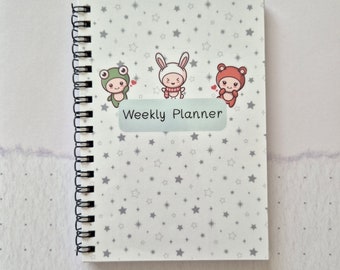 Planificador semanal Kawaii A6, cuaderno pequeño con encuadernación con alambre y bonito diseño kawaii, minicuaderno de bolsillo para tomar notas, regalo de papelería