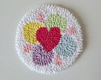 Mug Rug Boho Punch Needle Coaster Handmade Tufted Mug Rug Housewarming Gift Idea Tea Coffee Lovers Gift