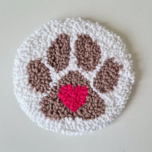 Mug Rug Paw Punch Needle Coaster Handmade Tufted Mug Rug Housewarming Gift Idea Tea Coffee Lovers Gift