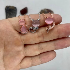 Crystal cat necklace - Silver and Rose Gold