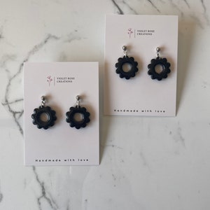 Black flowers dangles - | POLYMER CLAY EARRING | Handmade Statement Dangle Earrings