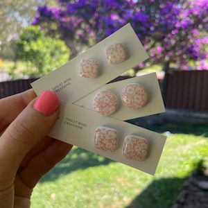 Pink floral studs | POLYMER CLAY EARRING | Handmade Statement Stud Earrings