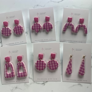 Pink Gingham Collection | POLYMER CLAY EARRING | Handmade Statement Dangle Earrings