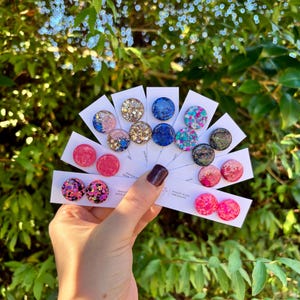 Large Glitter Studs  | RESIN EARRING | Handmade Statement Stud Earrings